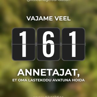 161 inimest.

Just nii palju on meil puudu, et meie lastekodu saaks rahulikult edasi toimida🥹💛

Iga uus püsiannetaja tähendab meie jaoks rohkem kindlust. Vähem muret sellepärast, kas toidulaud on kaetud või mida võib tuua järgmine päev, kui meil ei ole laste ravikulude katteks raha. 
Iga uus püsiannetaja annab meile rohkem aega selle jaoks, mis suures pildis loob muutuse… et meie saaksime tegeleda lastekodu iseseisvumisega.🌱

Meie eesmärk on see, et varsti me enam teie annetusi ei vaja.🫶

Aga täna on meil sind veel väga vaja. 
👉Kui 161 inimest annetaks meile iga kuu 10€, saaksime lastekodu juba õige pea iseseisvaks. 

💛Hakka püsiannetajaks (Patreonis või panga püsikorraldusega, selgituseks “püsiannetus) - lingid bios
💛Jaga seda postitust, et jõuaksime nendeni, kes meist veel ei tea. See aitab rohkem, kui arvata oskad. 

Aitäh, et aitad meil jõuda selleni, et meie lapsed enam abi ei vaja🙏